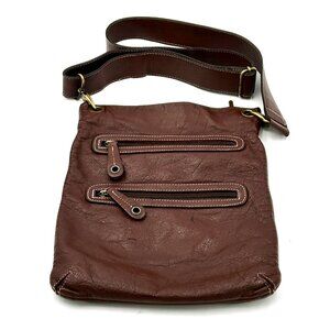 Avorio Crossbody Bag Womens Brown Leather Made in Italy Adj Strap 13"x10"x1" Y2K